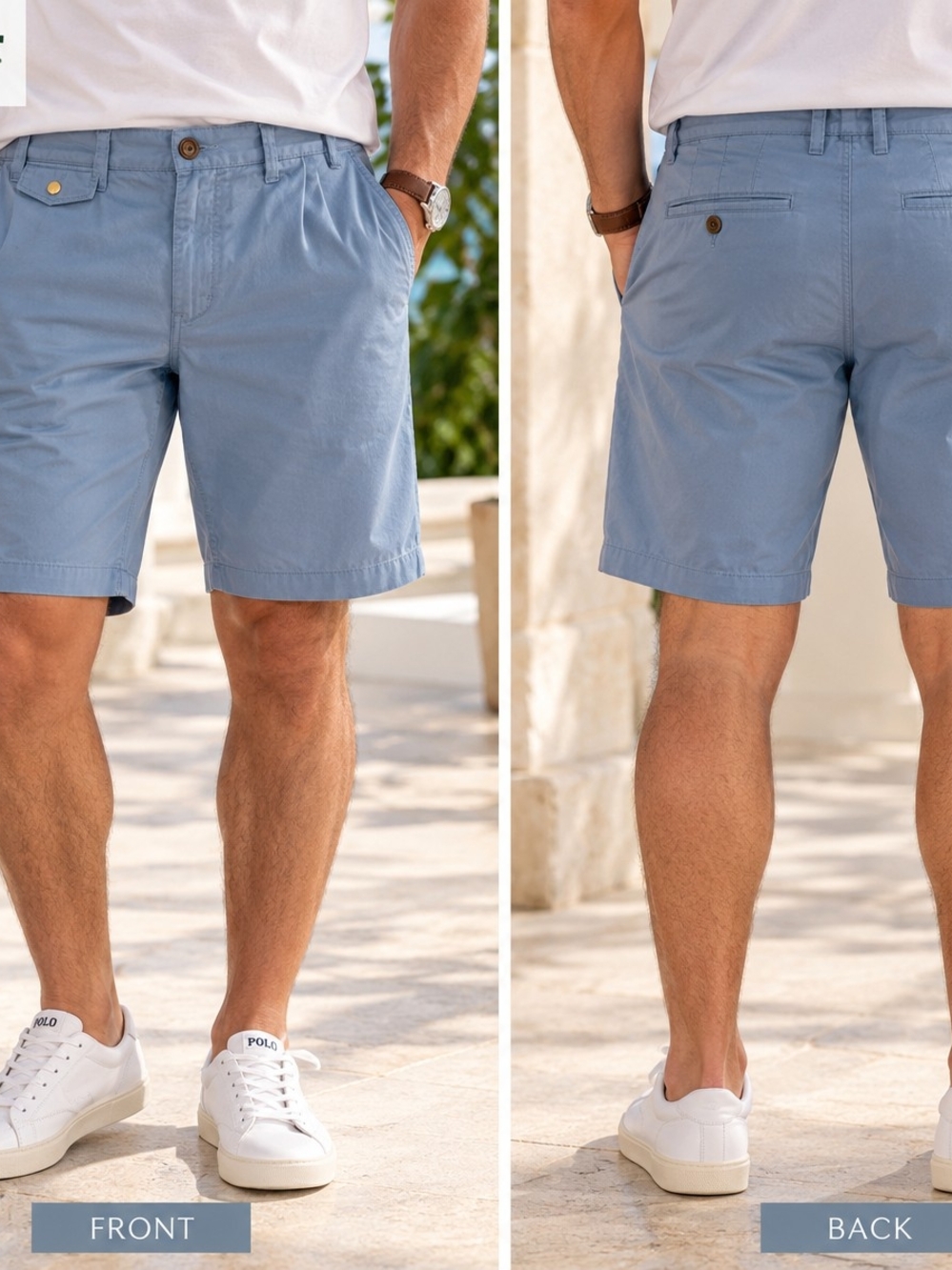 Barbour Light Blue Flat Front Cotton Shorts Size 40